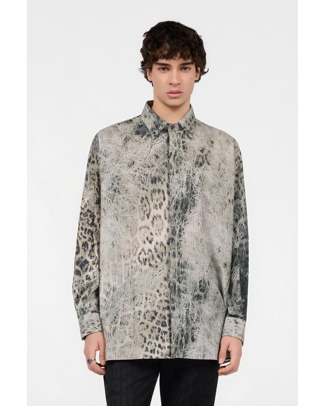Roberto Cavalli Gray Jaguar Print Shirt for men