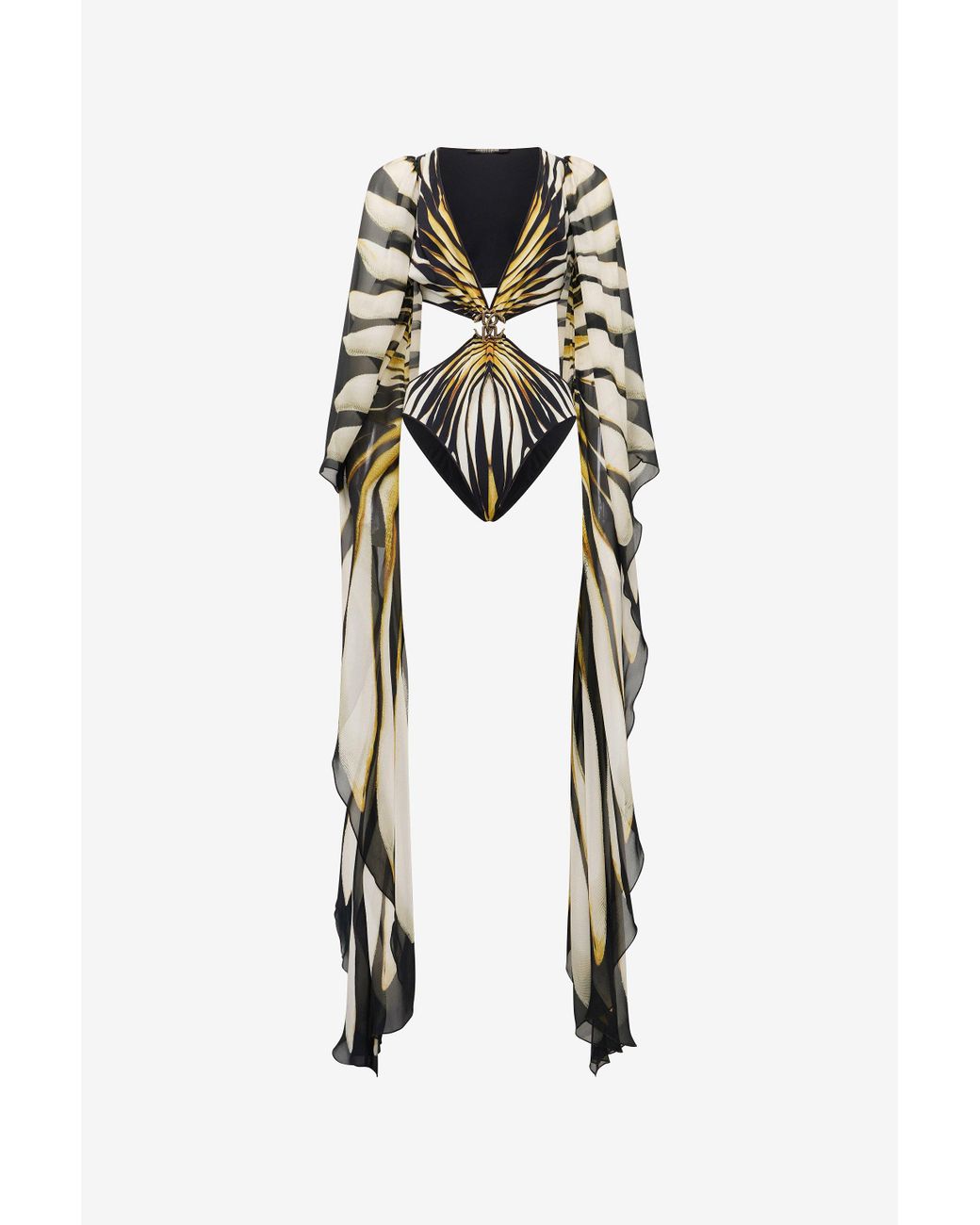 Roberto Cavalli Ray Of Print Cut-Out One-Piece Swimsuit in