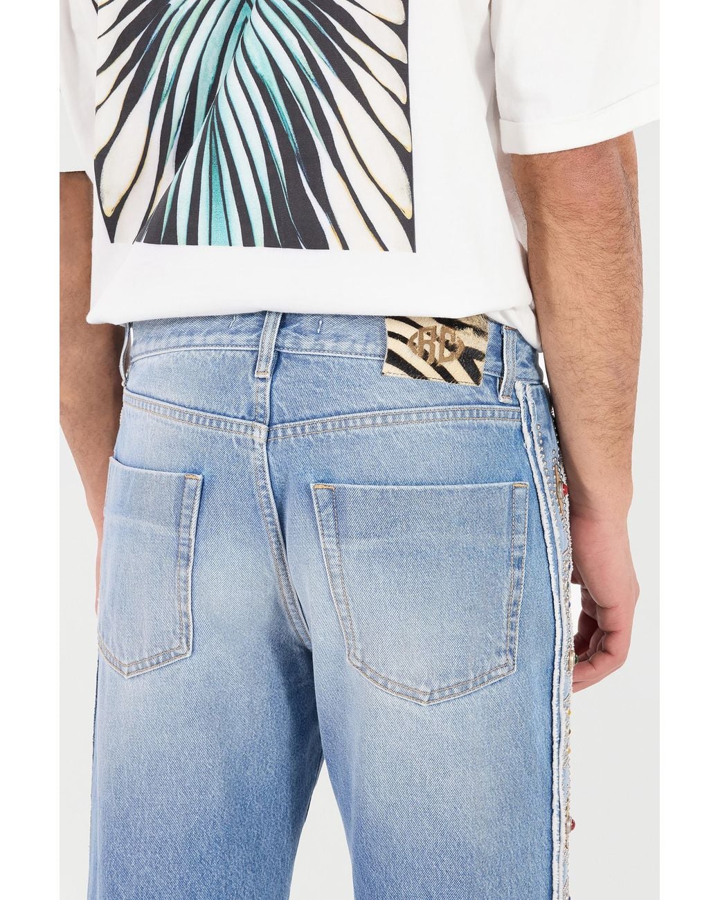 Roberto Cavalli Blue Jeans With Stud And Stone Pattern for men