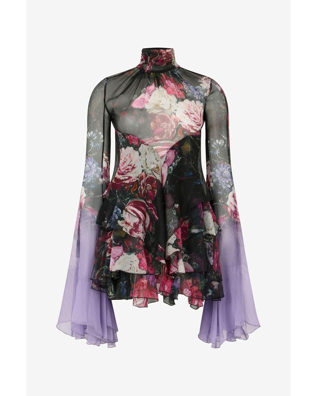 Roberto Cavalli Multicolor Silk Mini Dress With Fiammingo Flowers Print