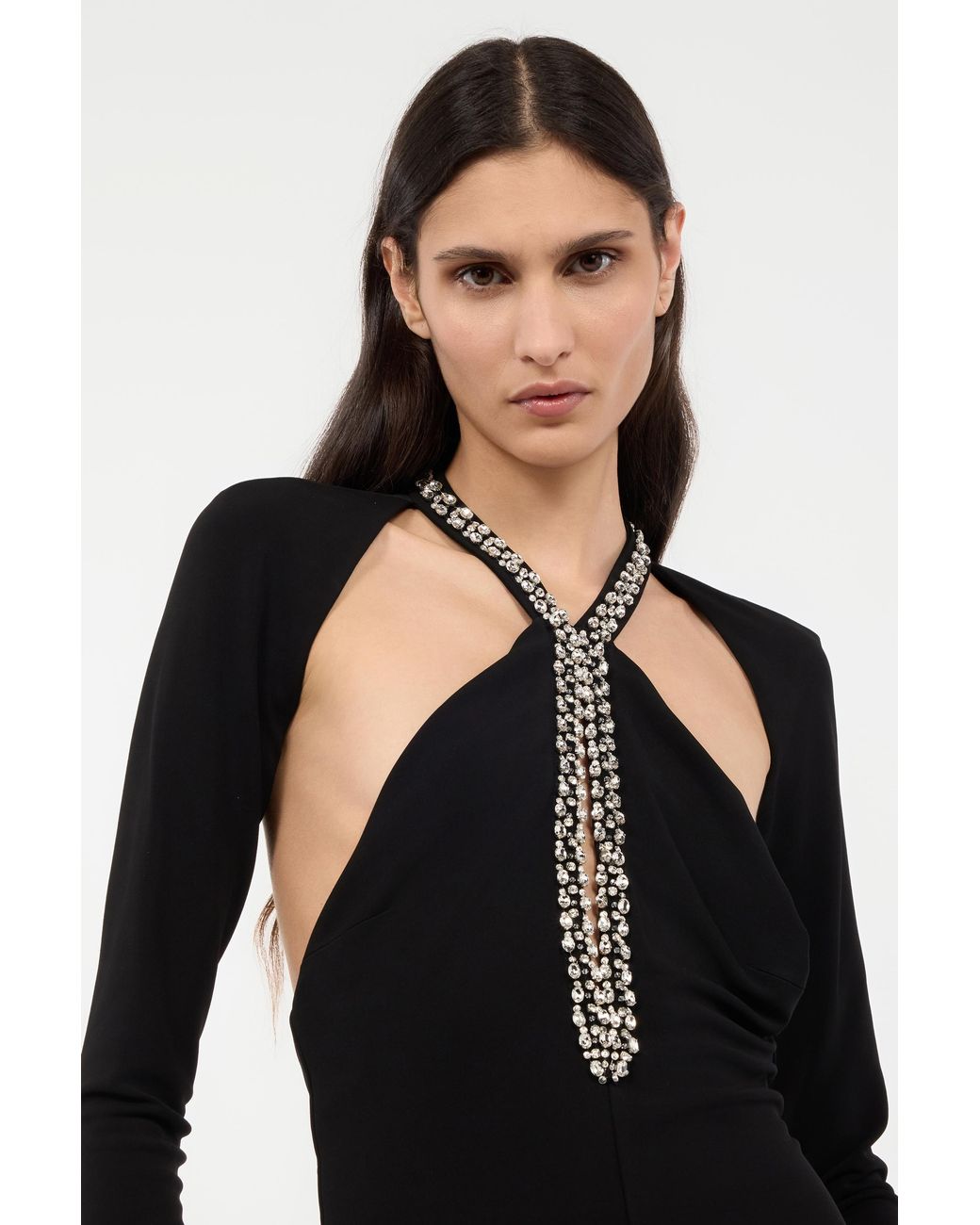 Roberto Cavalli Black Mini Dress With Cut-Out And Bejeweled Neckline