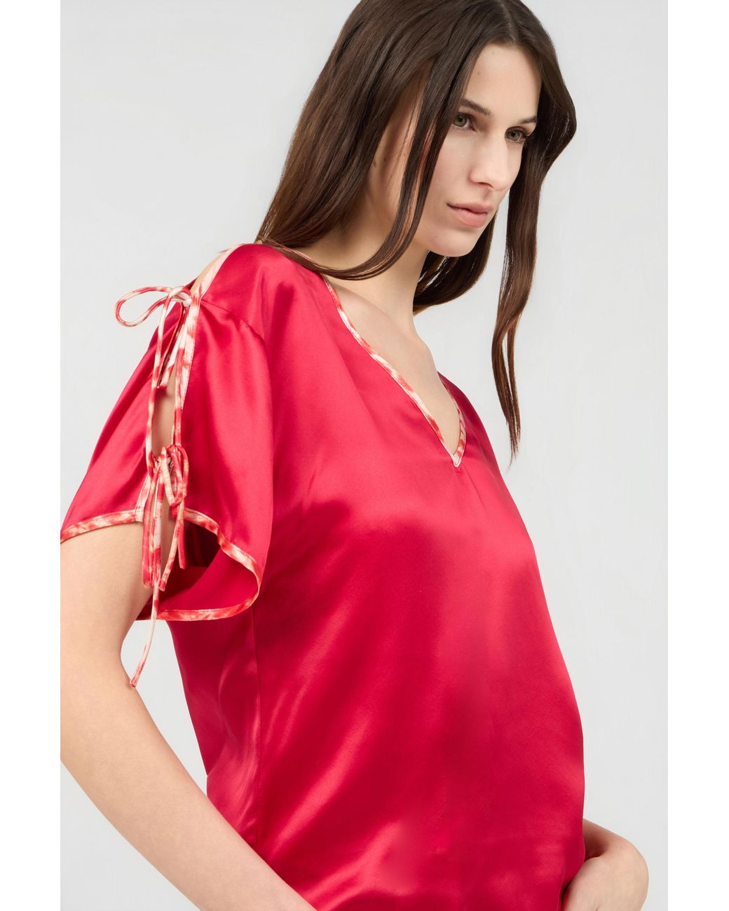 Roberto Cavalli Red Silk Tie-Shoulder Top