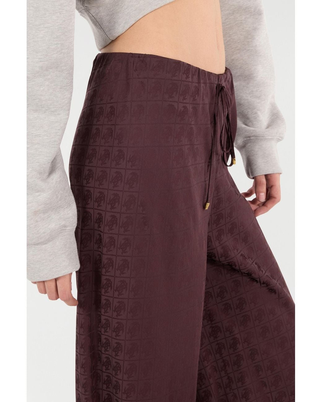 Roberto Cavalli Purple Loose Pants With Mirror Snake Monogram