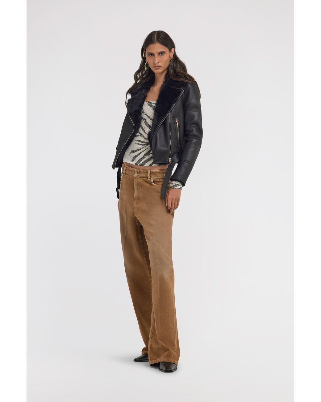 Roberto Cavalli Black Shearling Biker Jacket