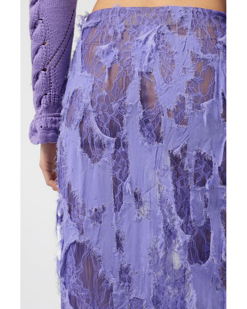Roberto Cavalli Purple Skirt With Destroyed-Effect Lace
