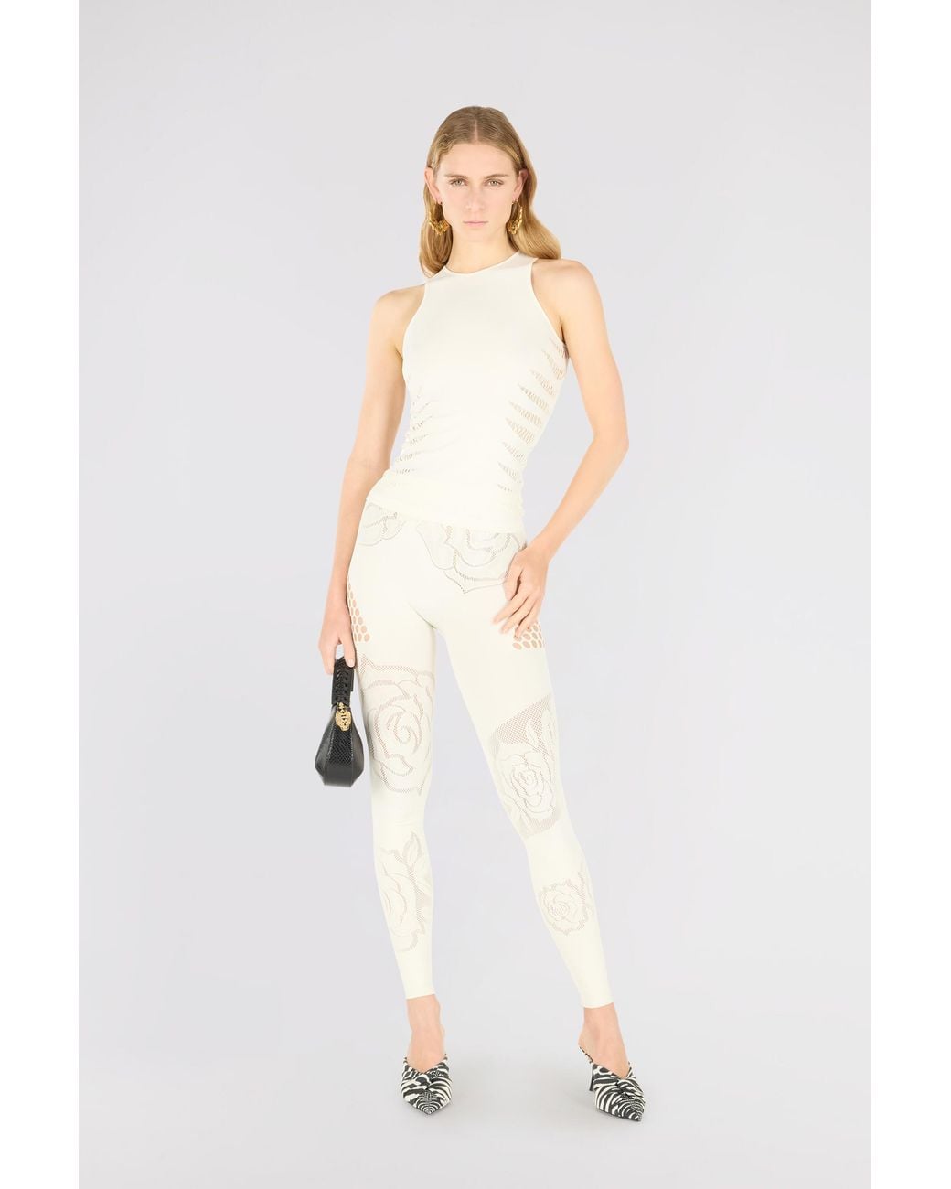 Roberto Cavalli Natural Tank Top With Perforated Zebra Pattern