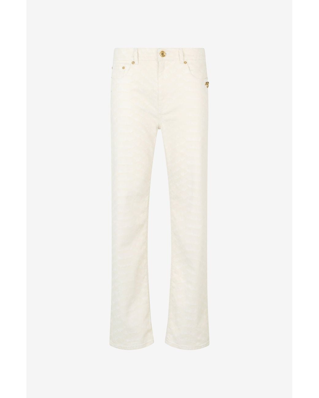 Roberto Cavalli White Straight-Leg Jeans With Scale Print