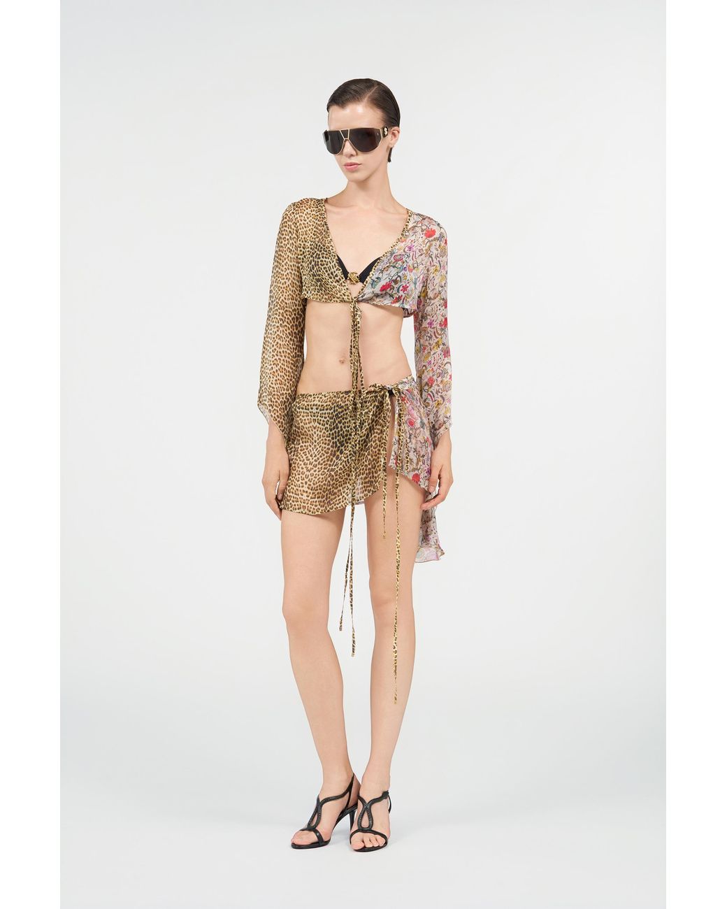 Roberto Cavalli White Baby Jaguar Print Silk Top