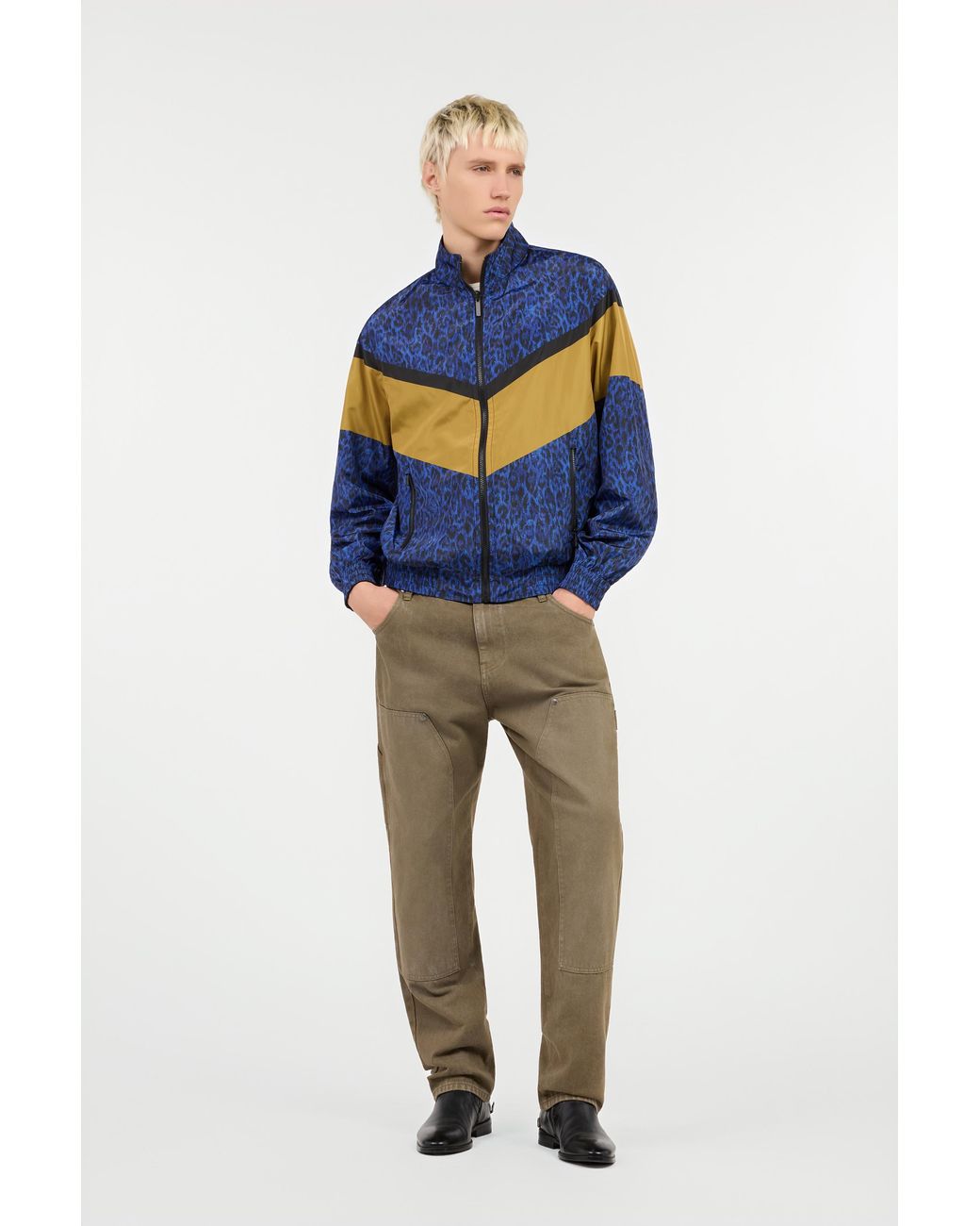 Roberto Cavalli Blue Leopard Print Reversible Zip Jacket for men