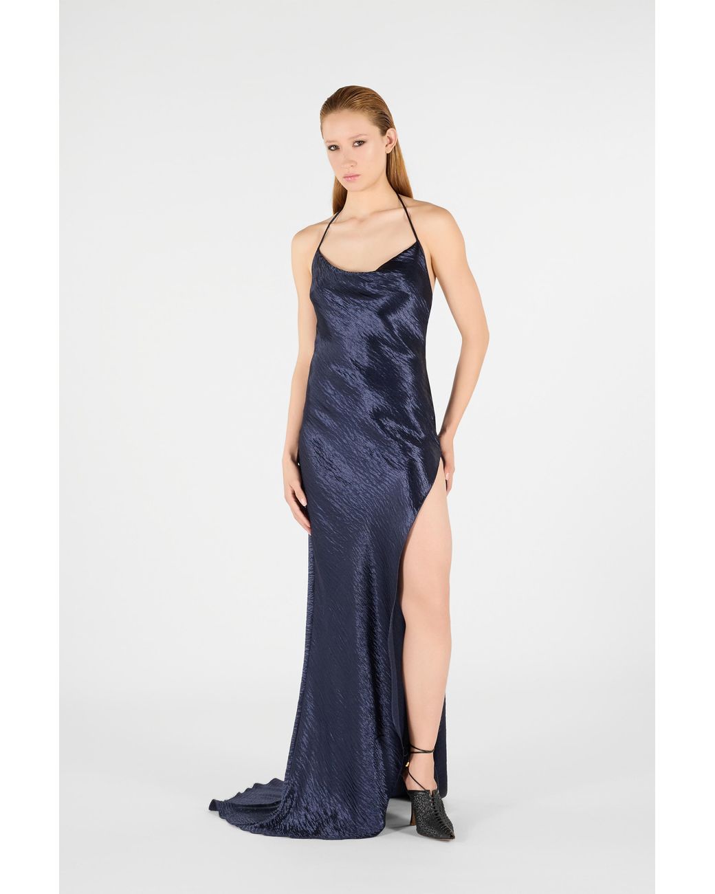 Roberto Cavalli Blue Long Dress With Cowl Neck