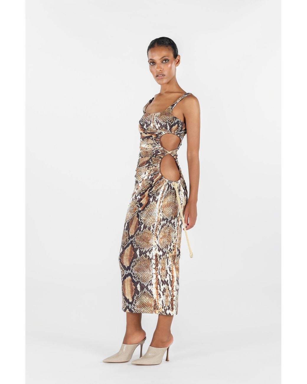 Robe Midi Imprimée Python Roberto Cavalli en coloris White