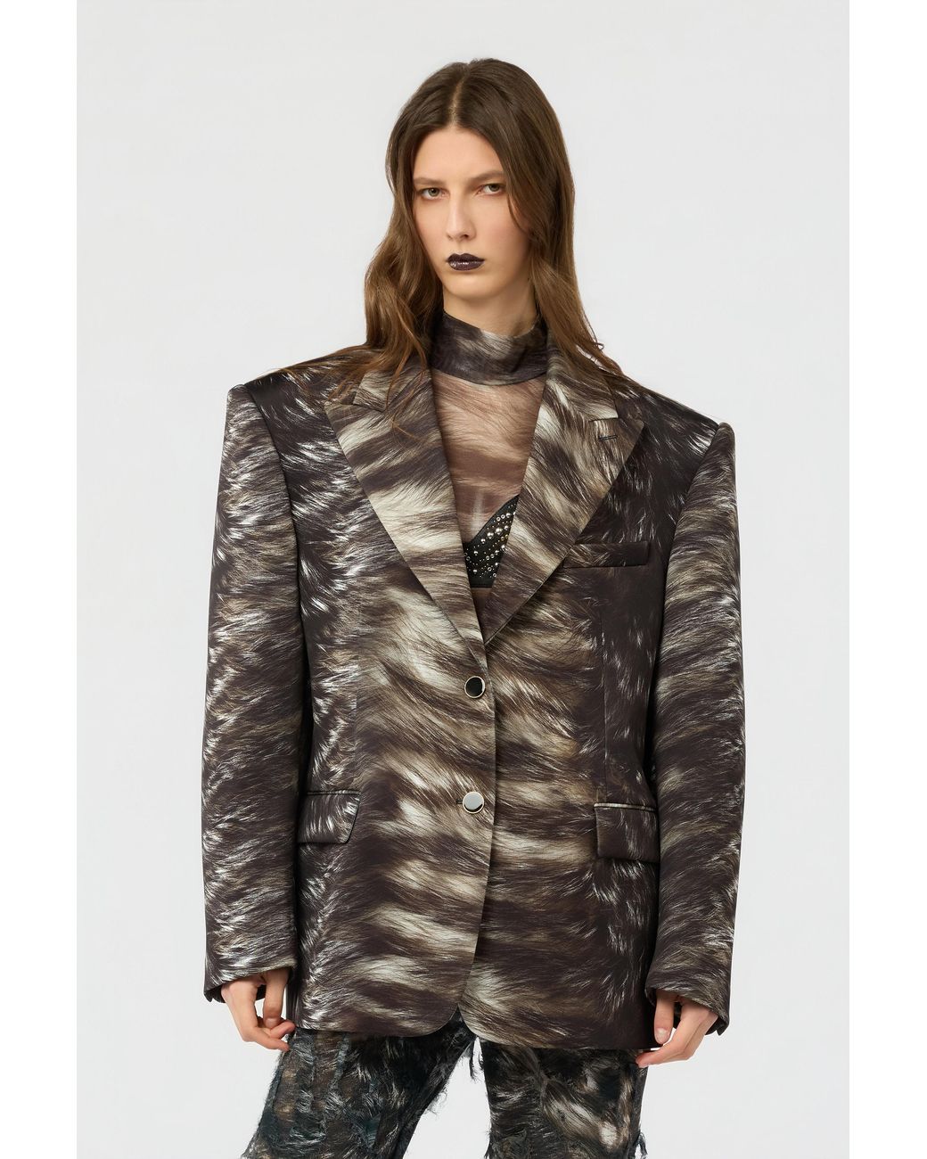 Roberto Cavalli Black Fur Print Jacket