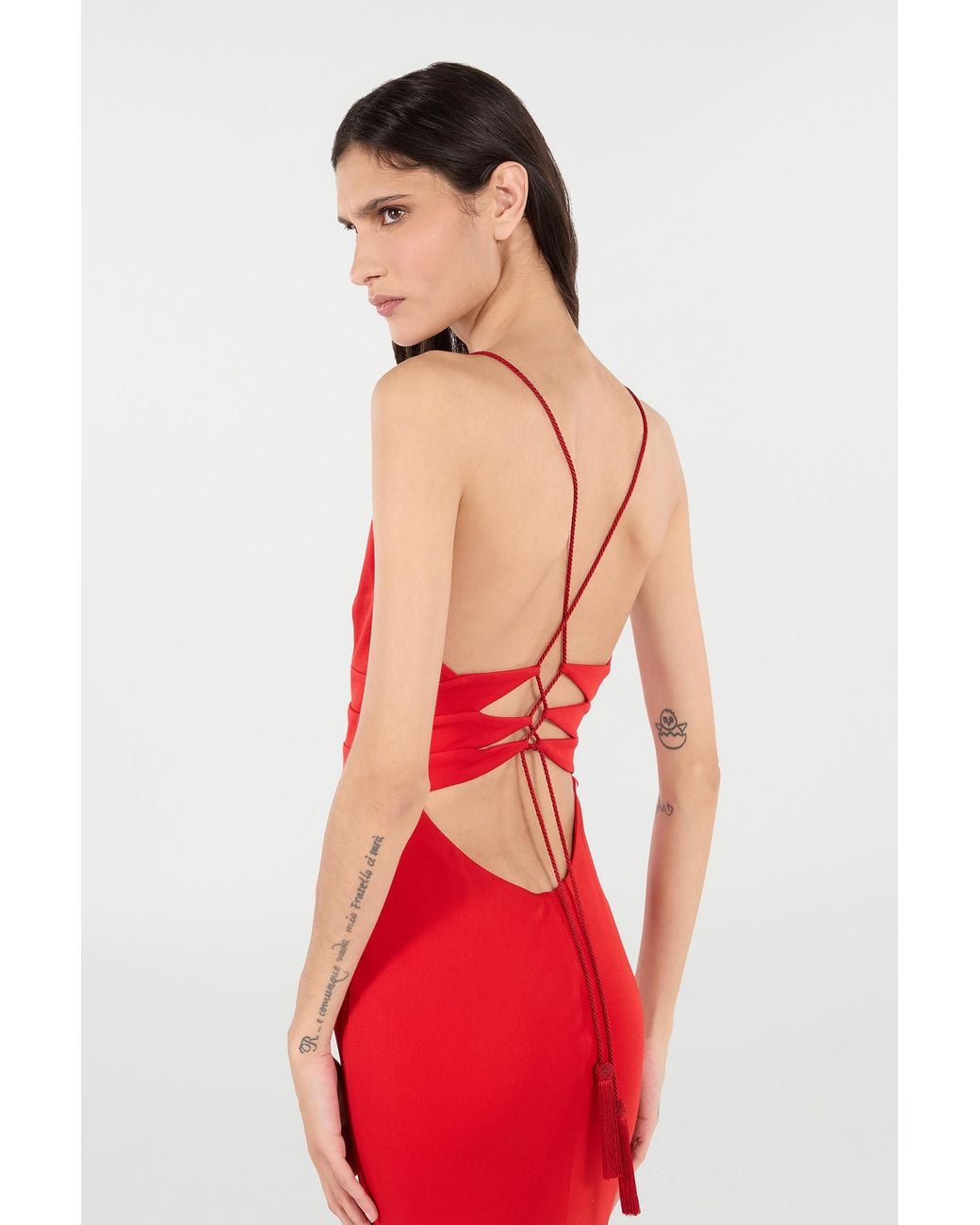 Roberto Cavalli Red Long Dress With Criss-Cross Detail