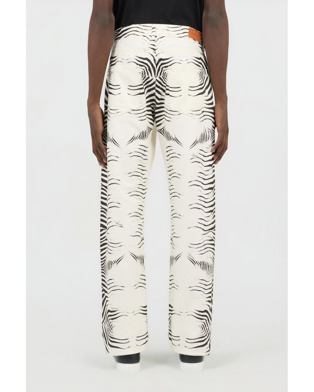 Roberto Cavalli White Zebra Print Denim Jeans for men