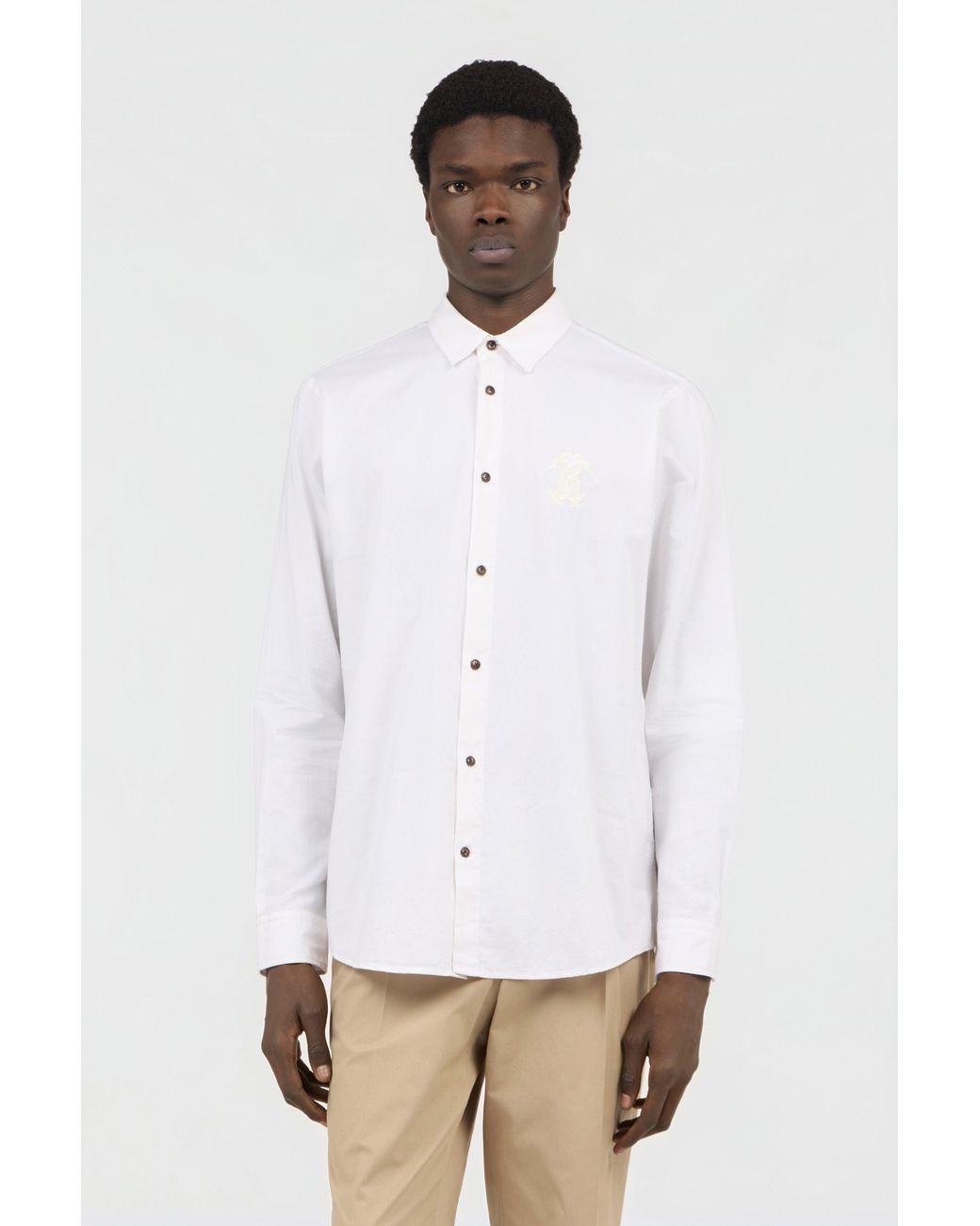 Roberto Cavalli Blue Shirt With Monogram Rc Embroidery for men