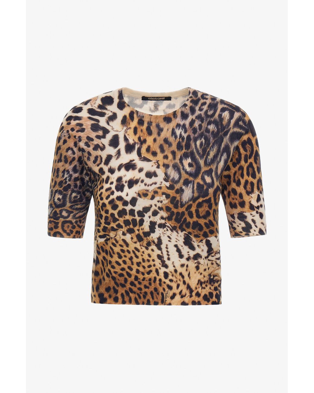 Roberto Cavalli White Malachite Print Short Sleeve Knit
