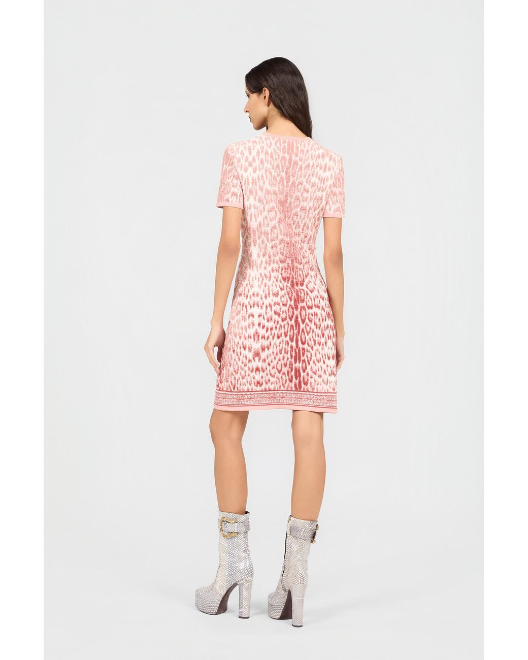 Roberto Cavalli Pink Jaguar Print Midi Dress