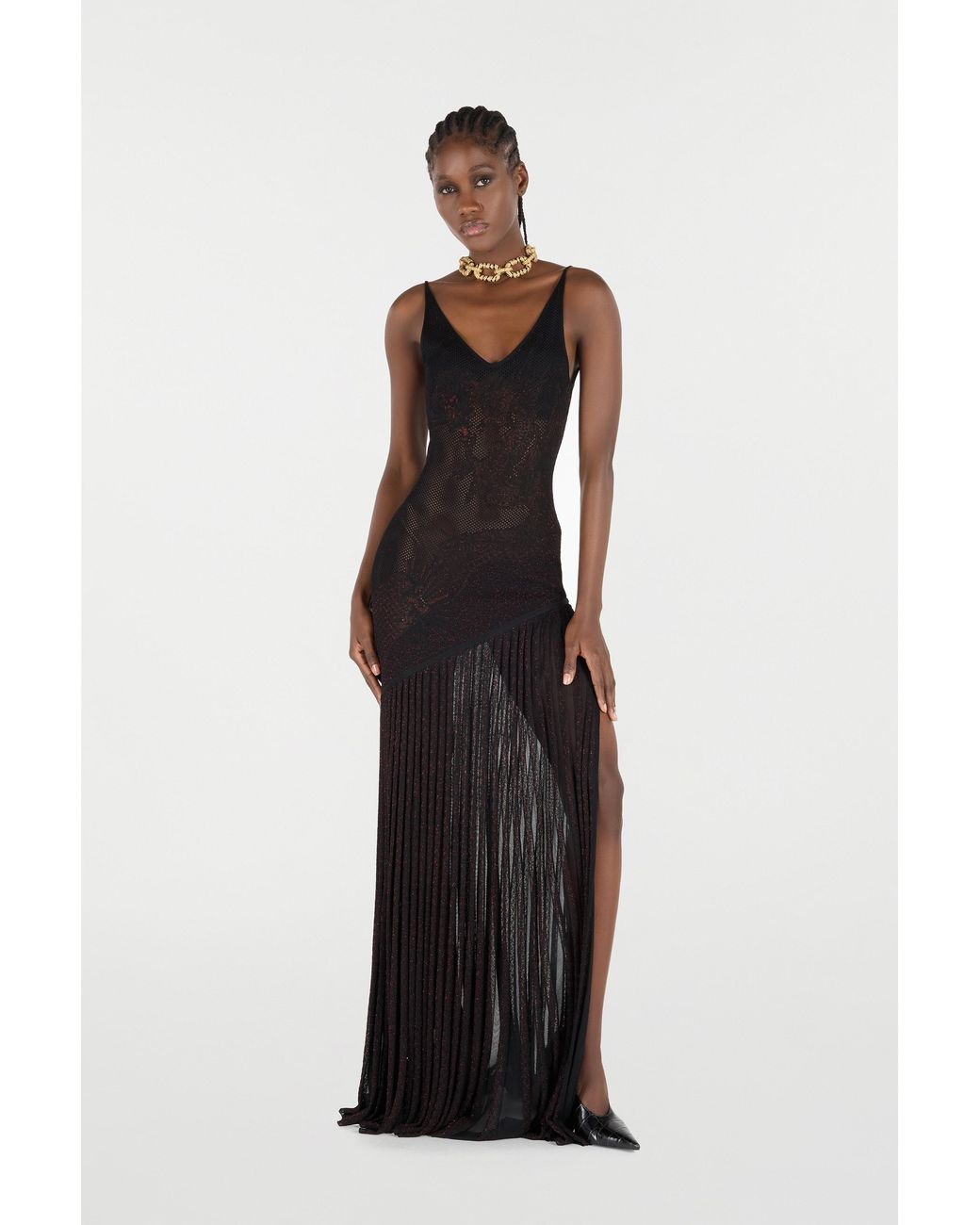 Roberto Cavalli Black Long Dress With Dragon