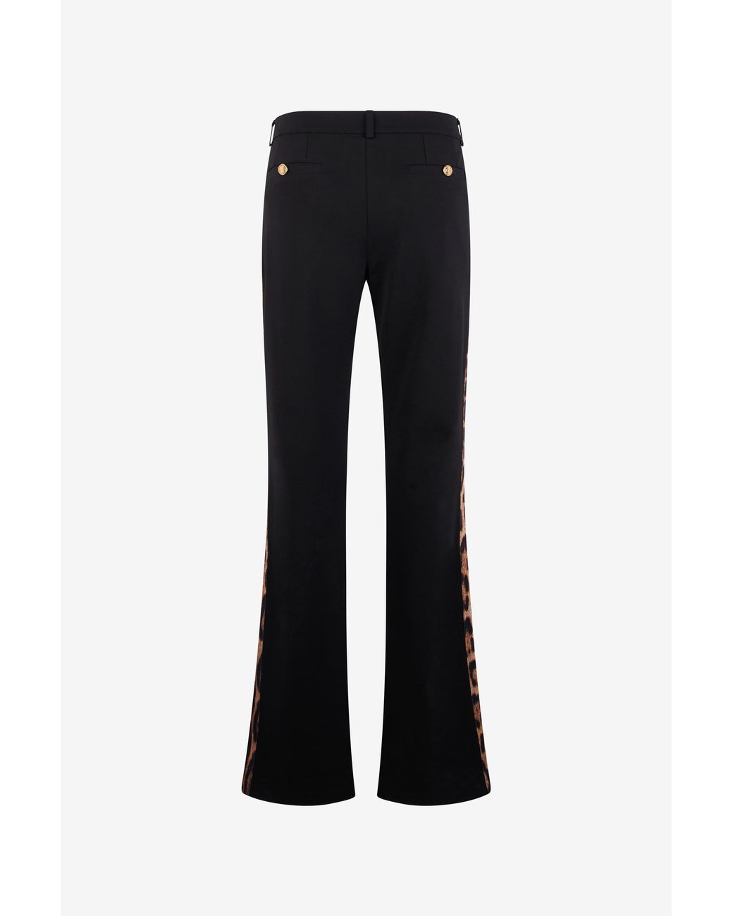 Roberto Cavalli Black Flare Trousers Leopard Side Panels