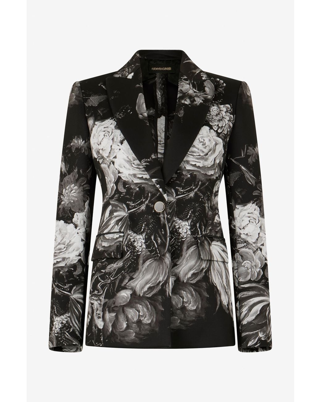 Roberto Cavalli Black Fiammingo Flowers Print Jacket