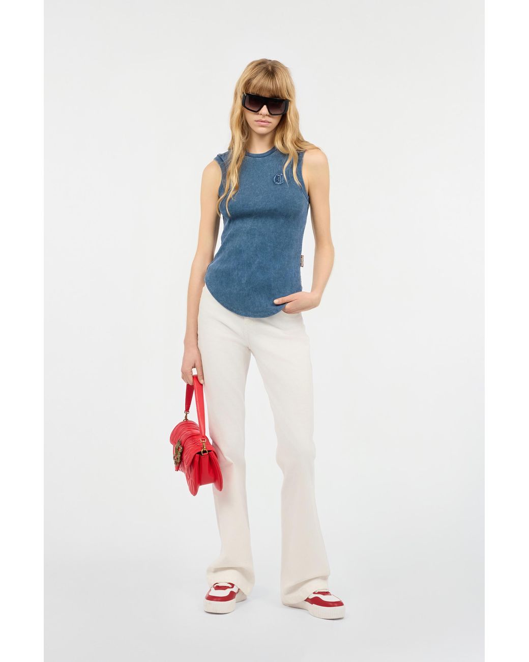 Roberto Cavalli Blue Tank Top With Jc Monogram