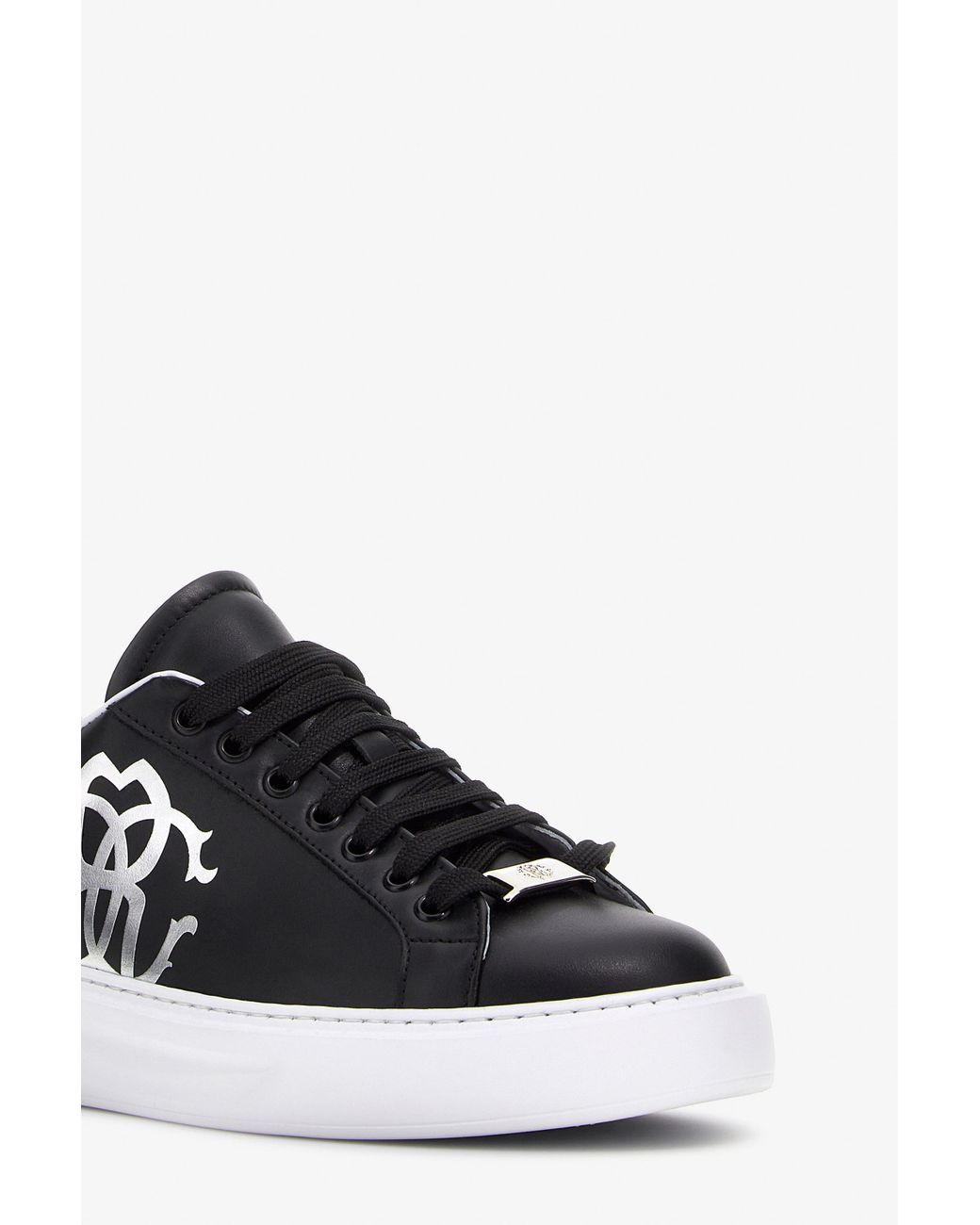 Roberto Cavalli Black Sneakers With Monogram Mirror Snake