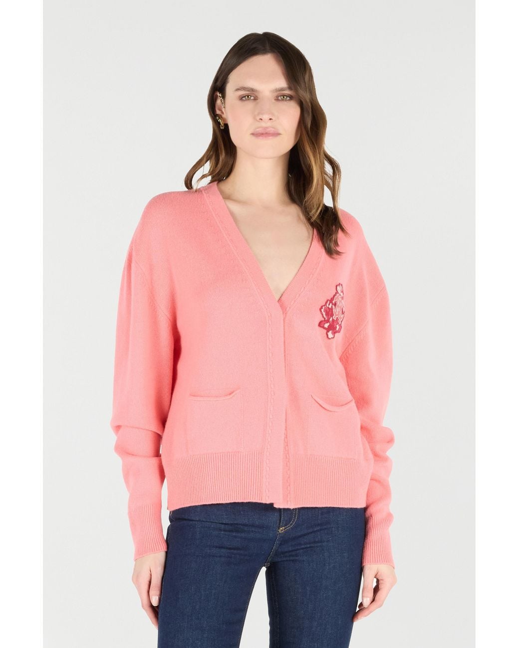 Roberto Cavalli Pink Cardigan With Mirror Snake Monogram