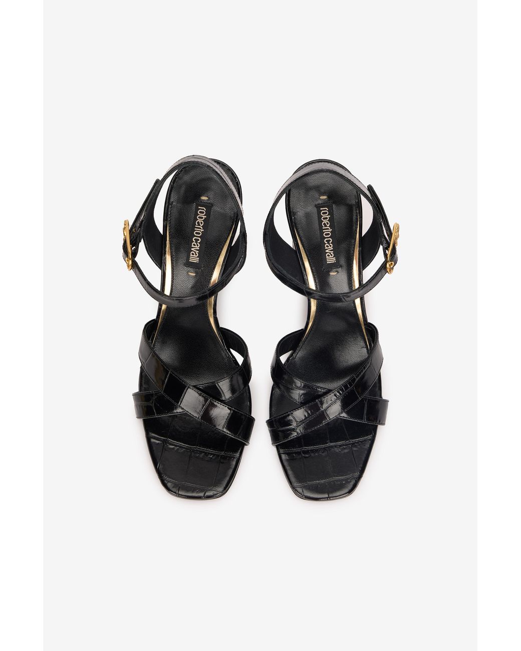 Roberto Cavalli Black Sandals With Straps And Thick Heel