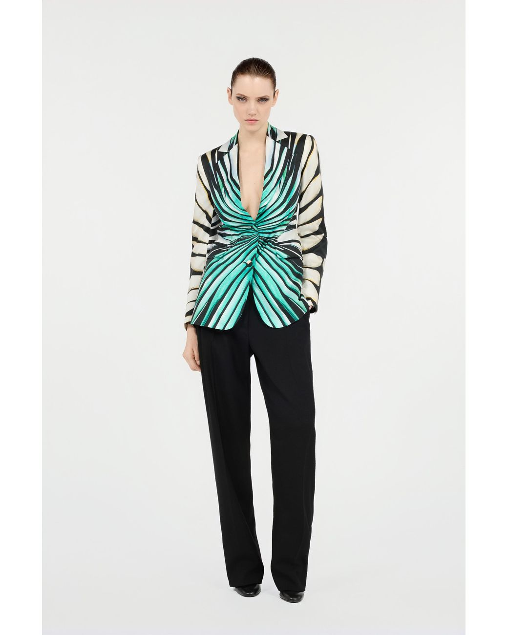 Roberto Cavalli Green Ray Of Sea Print Silk Jacket