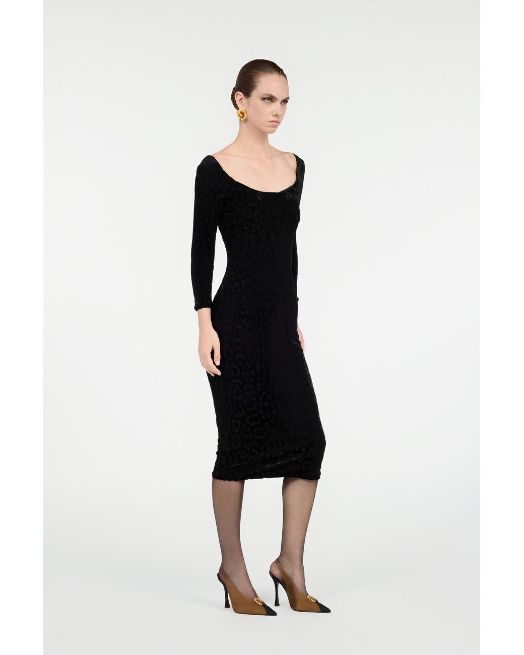 Roberto Cavalli Black Sheath Dress With Jaguar Skin Pattern