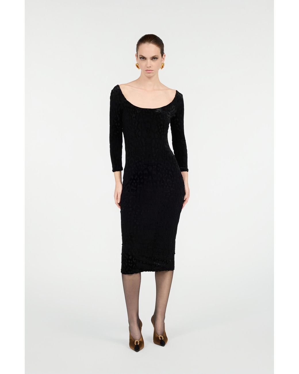 Roberto Cavalli Black Sheath Dress With Jaguar Skin Pattern