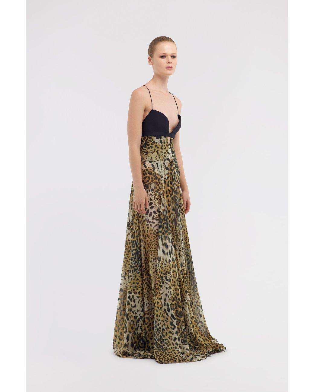 Roberto Cavalli White Long Dress Jaguar Skin Print