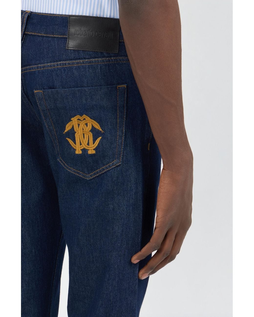 Roberto Cavalli Blue Jeans With Monogram Rc Embroidery for men