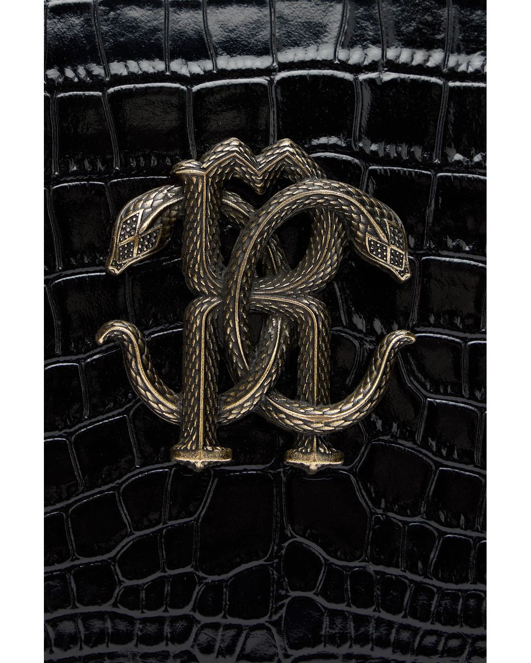 Roberto Cavalli Black Top Handle Bag With Monogram Rc