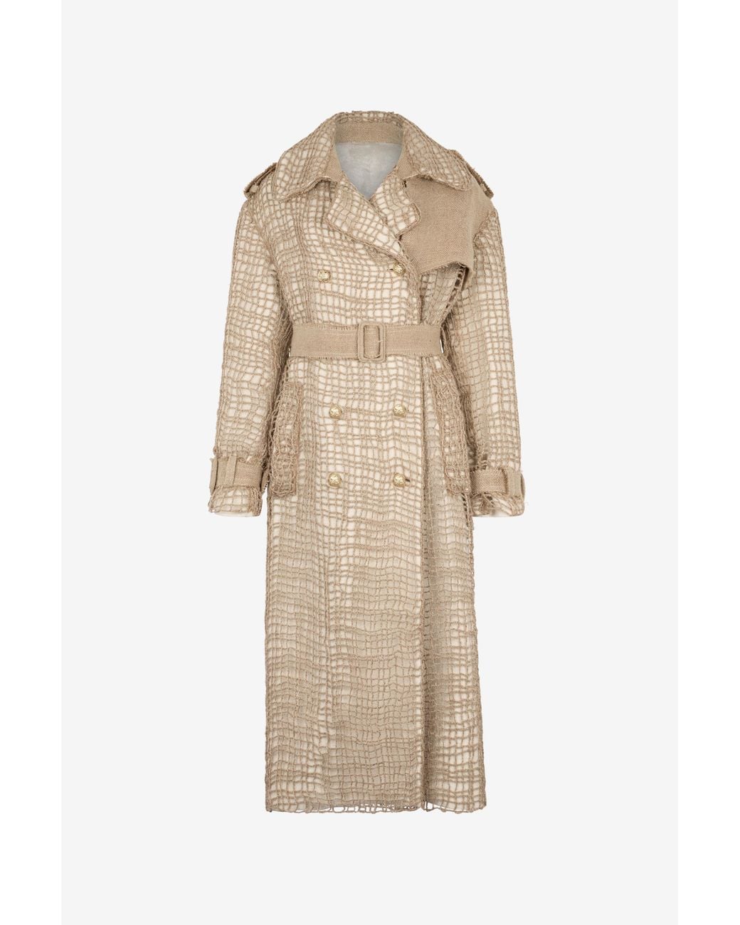Roberto Cavalli Natural Grid Trench Coat With Belt