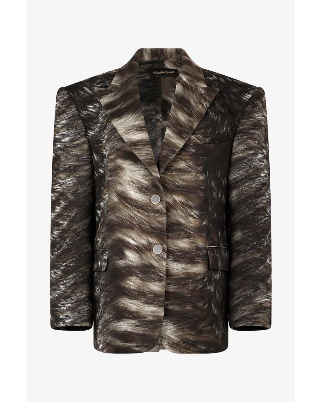 Roberto Cavalli Black Fur Print Jacket