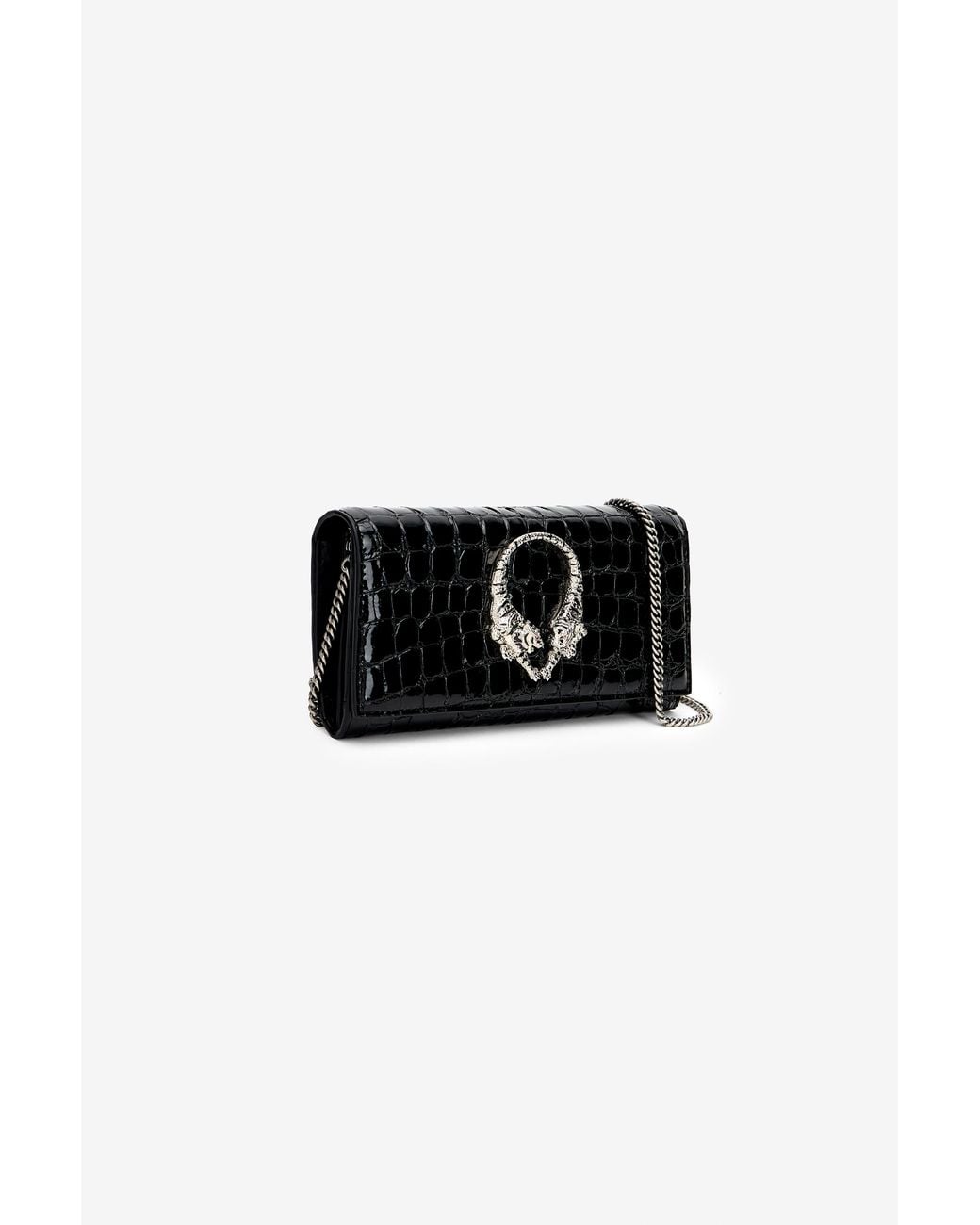 Roberto Cavalli Black Roar Leather Wallet With Chain