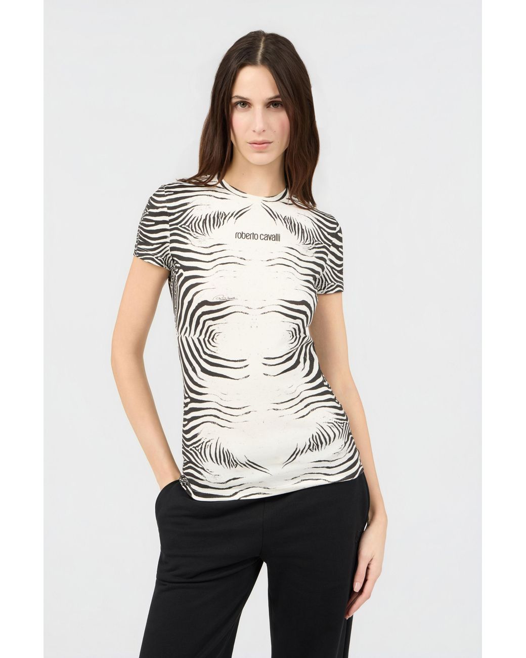 Roberto Cavalli White Zebra Print T-Shirt