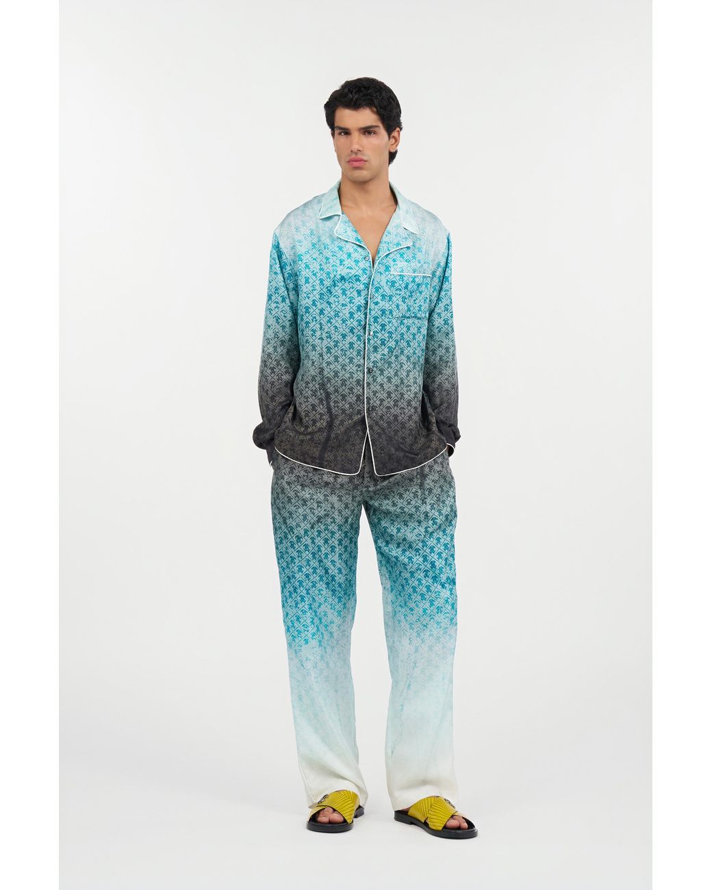 Roberto Cavalli Green Monogram Print Silk Trousers for men