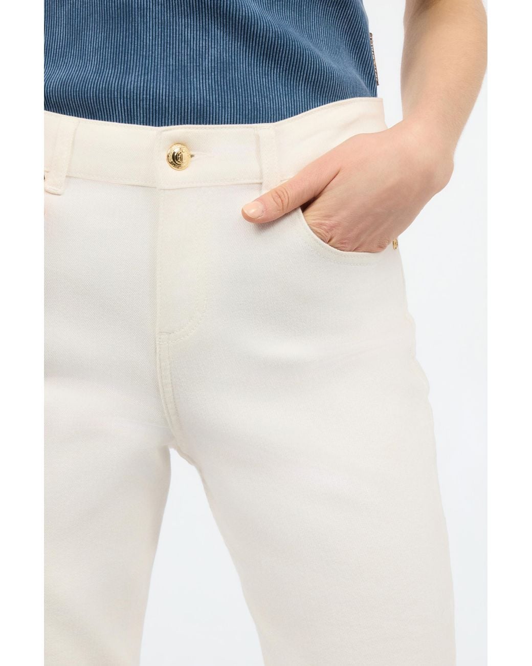 Roberto Cavalli White Flared Stretch Cotton Pants