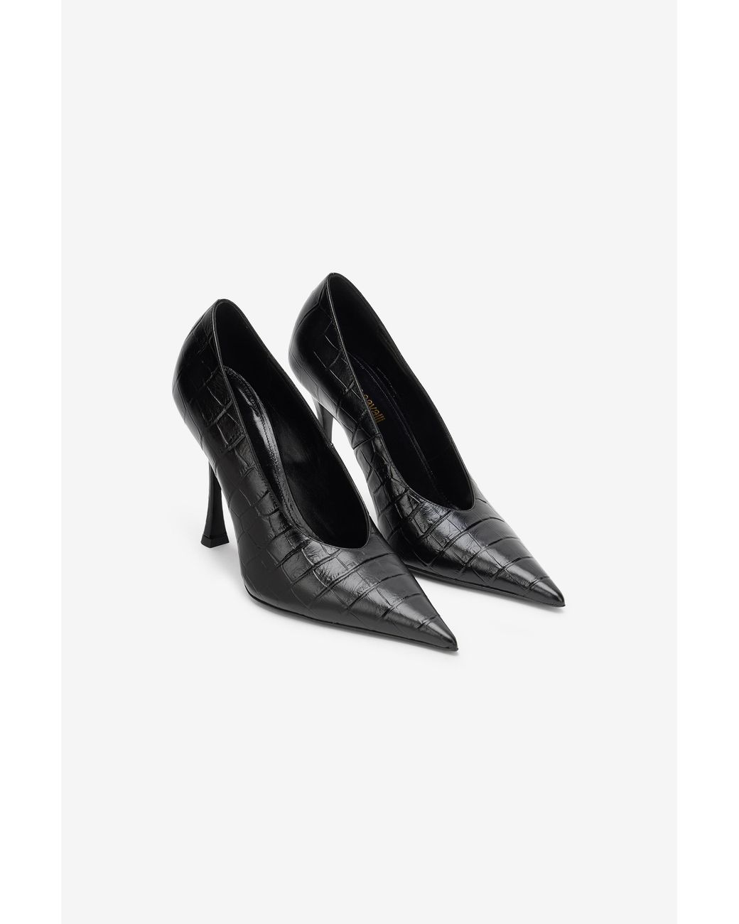 Roberto Cavalli Black Croc-Embossed Pump With Monogram Rc