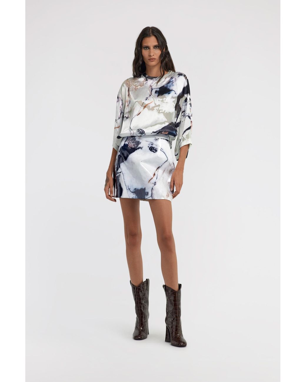 Roberto Cavalli Gray Marble Printed Skirt