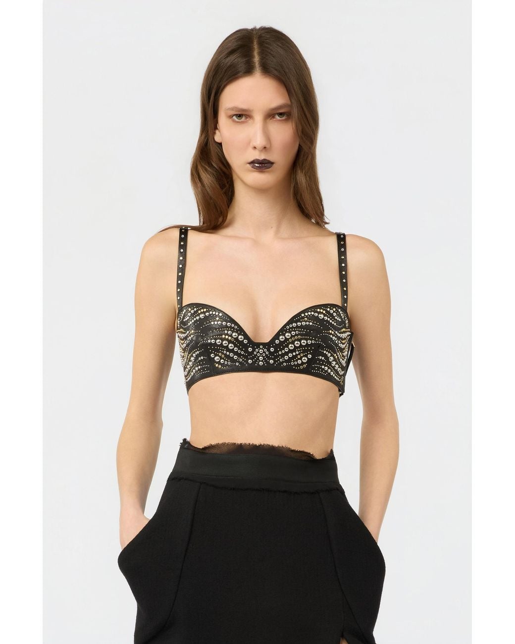 Roberto Cavalli Black Leather Top With Studs