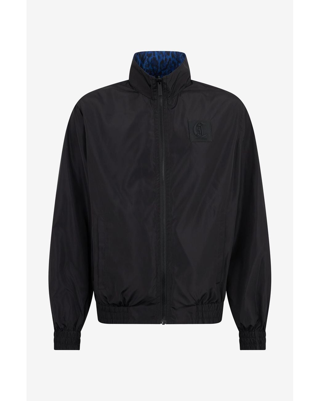 Roberto Cavalli Blue Leopard Print Reversible Zip Jacket for men