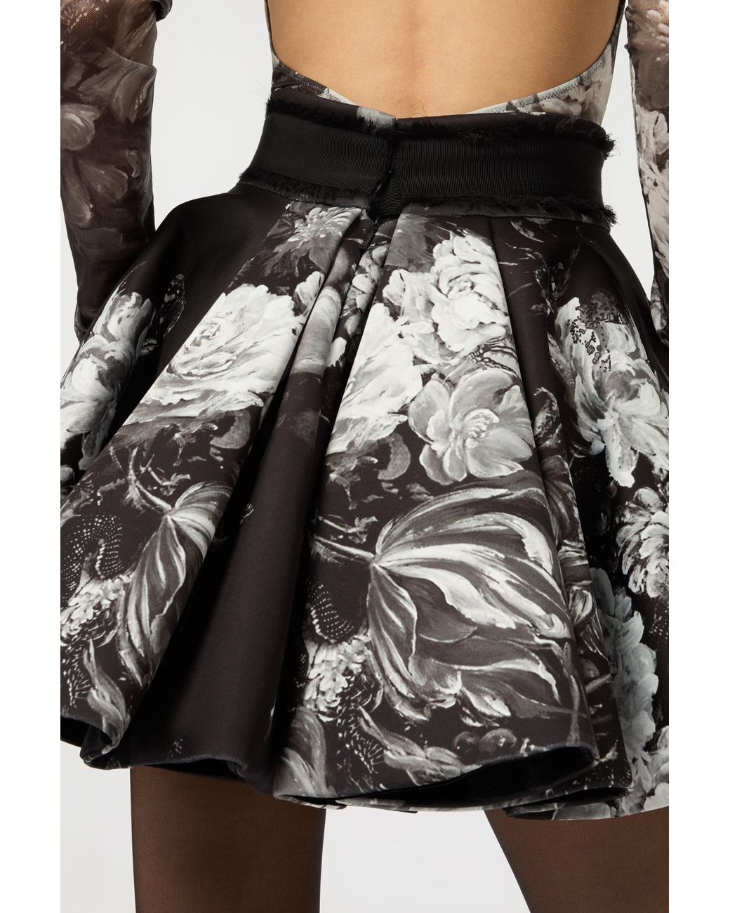 Roberto Cavalli Black Scuba Jersey Skirt With Fiammingo Flowers Print
