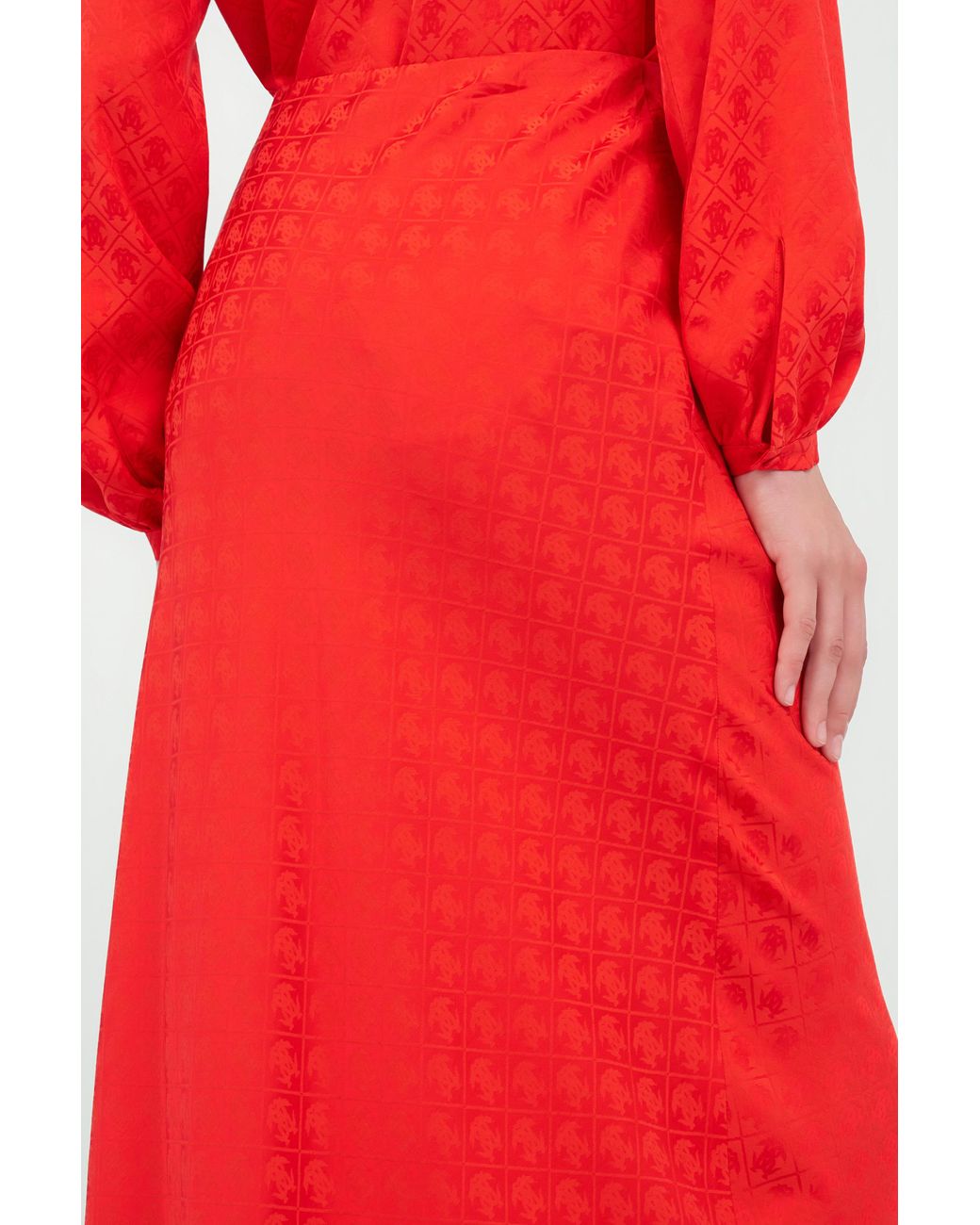 Roberto Cavalli Red Long Skirt With Jacquard Monogram Print