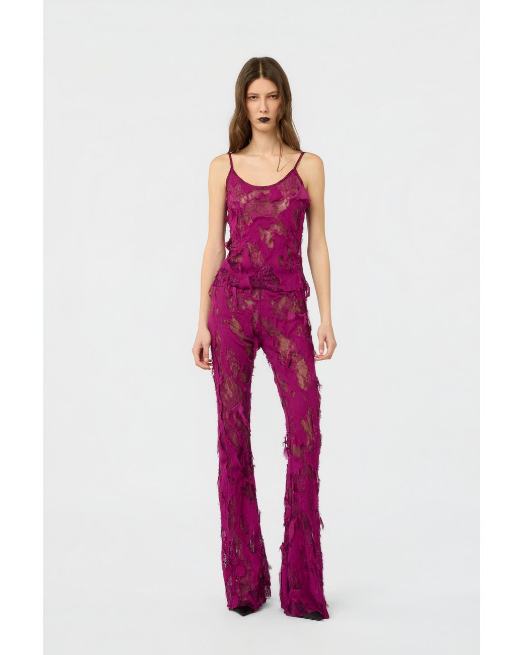 Roberto Cavalli Pink Pants With Destroyed-Effect Lace