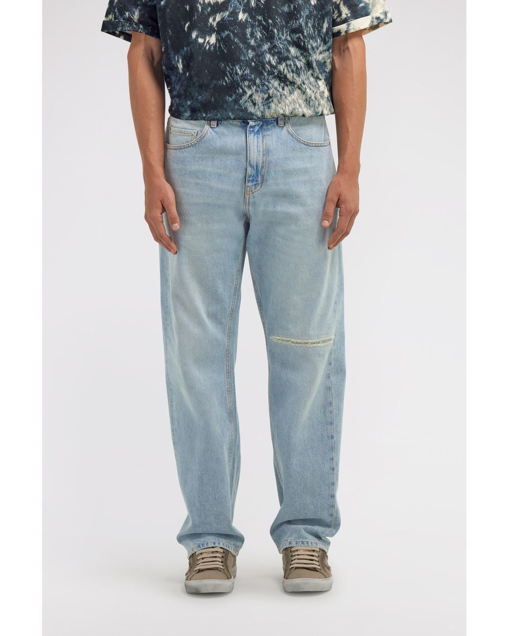 Roberto Cavalli Blue Distressed Wide Leg Jeans for men