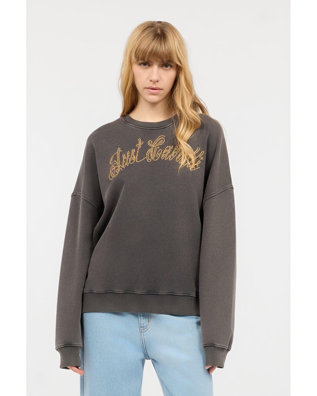 Roberto Cavalli Gray Sweatshirt With Bejeweled Logo Studs