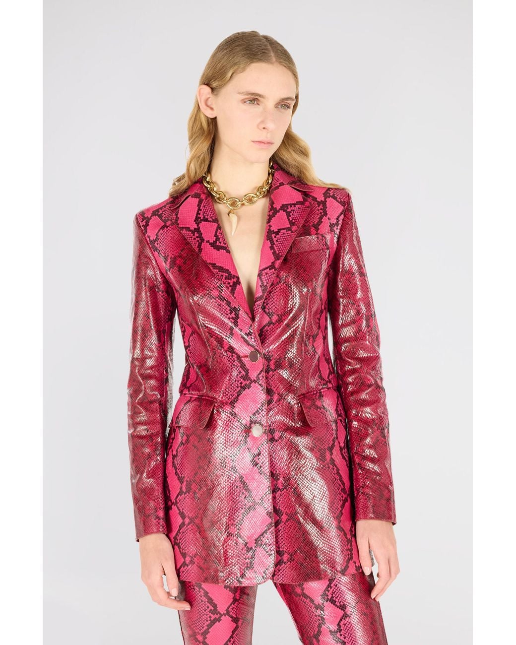 Roberto Cavalli Pink Shiny Python-Print Jacket